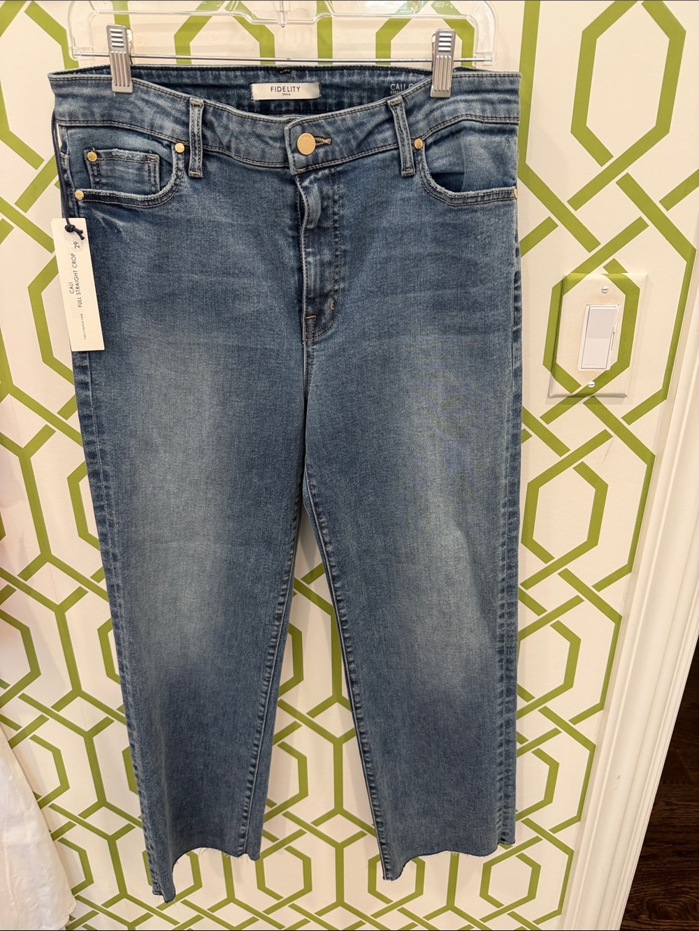 Fidelity Mid Wash Ankle Straight Jeans Raw Hem!